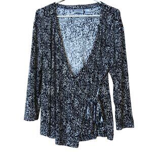 CHICO'S TRAVELERS Women's Size 2 Slinky Wrap Blouse with Tie Multicolor